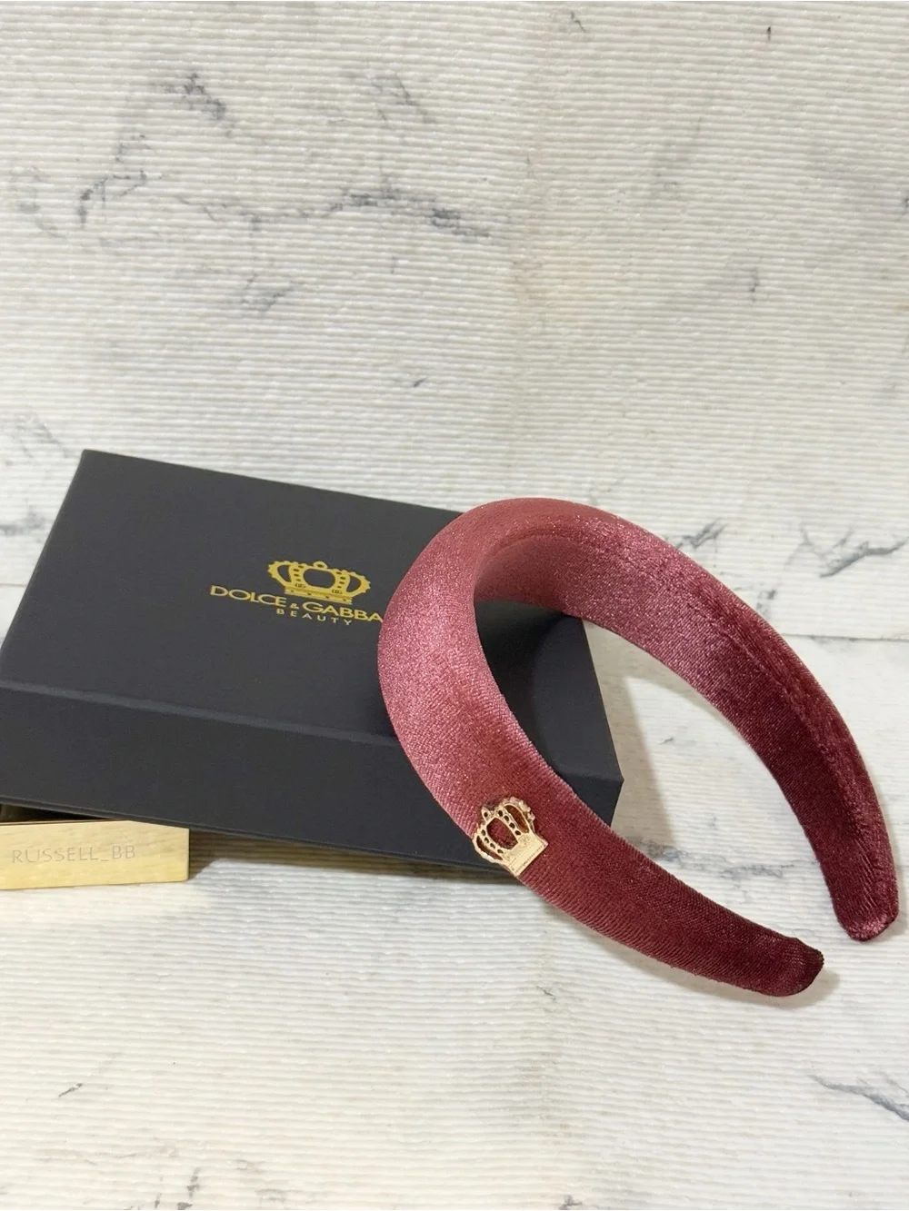 Dolce & Gabbana Beauty Burgundy Plush Headband with Dolce Queen Crown Pendant